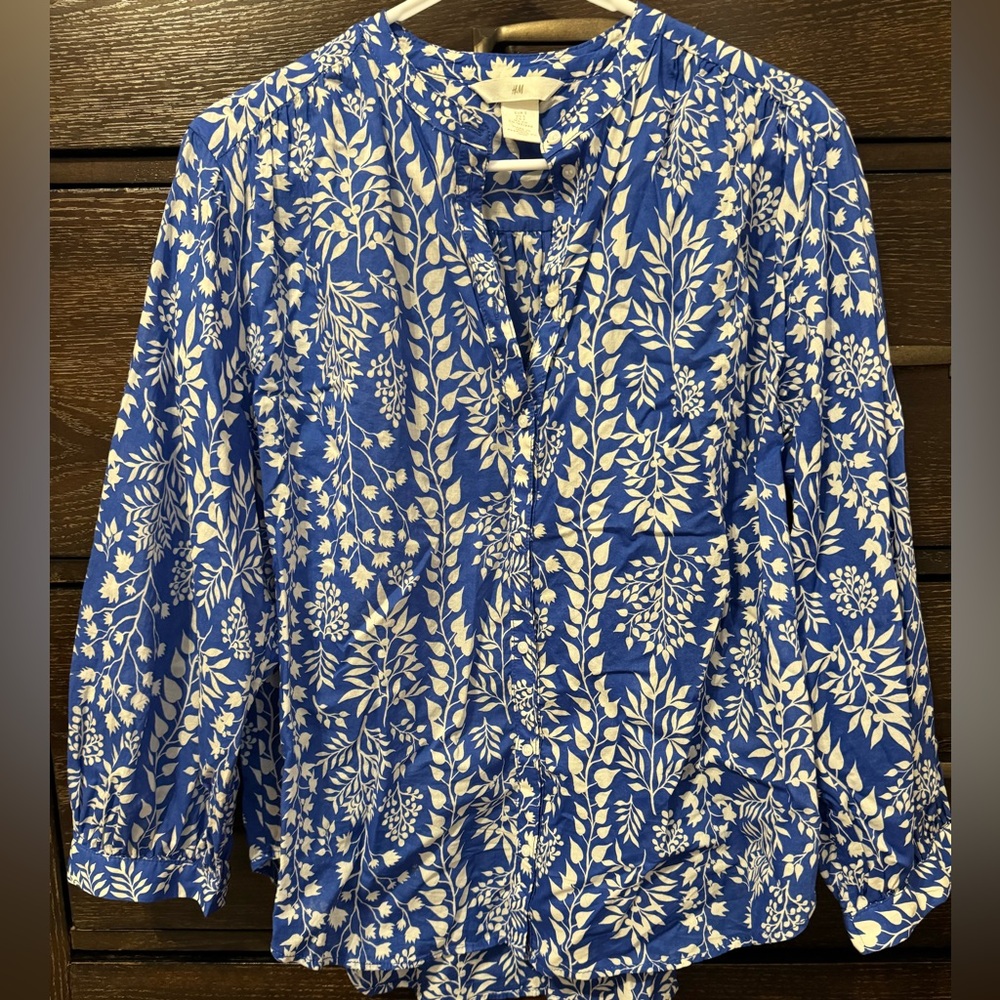 H&M Blue and White Floral Blouse